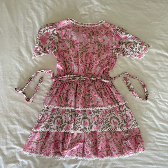Darlington Isle Floral Lace Ashton Pink Tiered Summer Mini Dress Size Medium - Picture 5 of 10